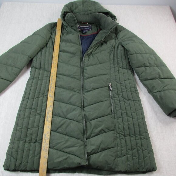 Tommy Hilfiger Puffer Jacket Womens‎ XL Green Zipper Pockets Lined Hooded Zip Up - Picture 11 of 12
